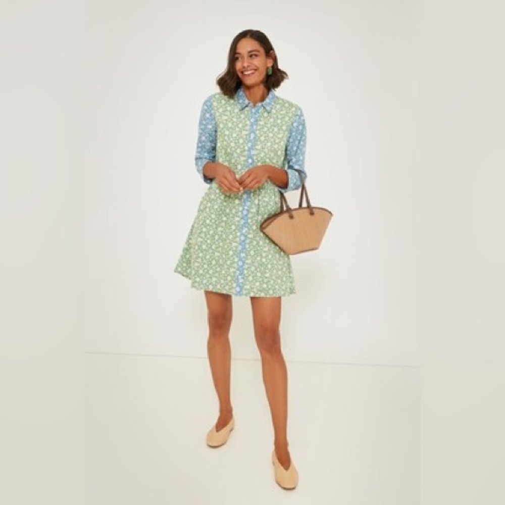 Floral Green and Blue Long Sleeve Dress
